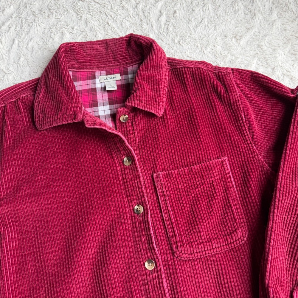 LL Bean Women Berry Pink Flannel Lined Corduroy Shirt Jacket Shacket Wide Wale S - Picture 6 of 12